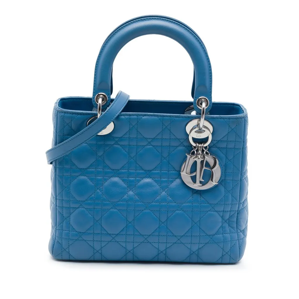 Dior Medium Lambskin Cannage Lady Dior Blue Leather Very good - Front View