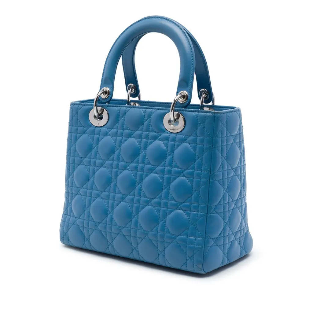 Dior Medium Lambskin Cannage Lady Dior Blue Leather Very good - Back View