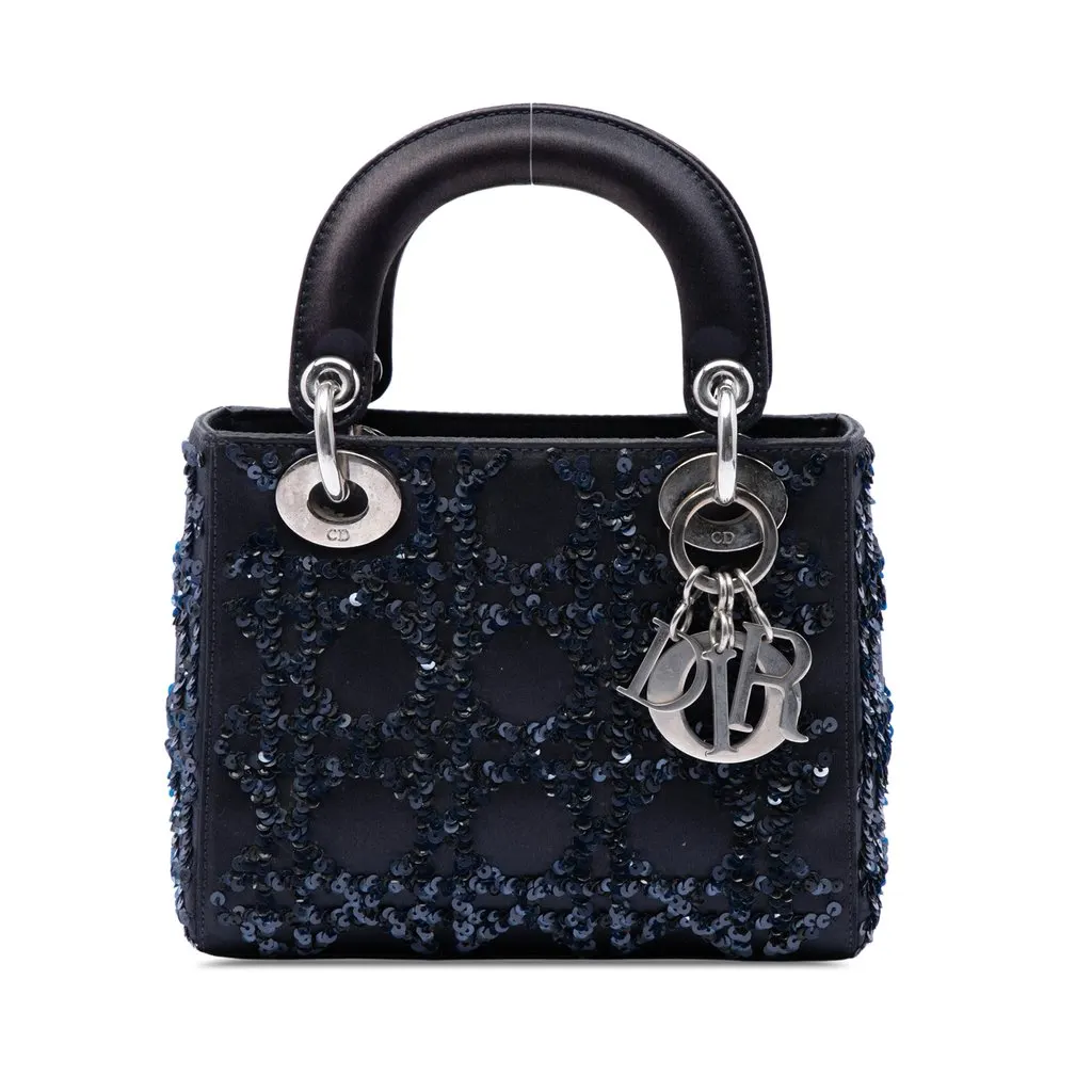 Dior Limited Edition Shanghai Mini Satin Sequin Embellished Lady Dior Blue Very good - Front View