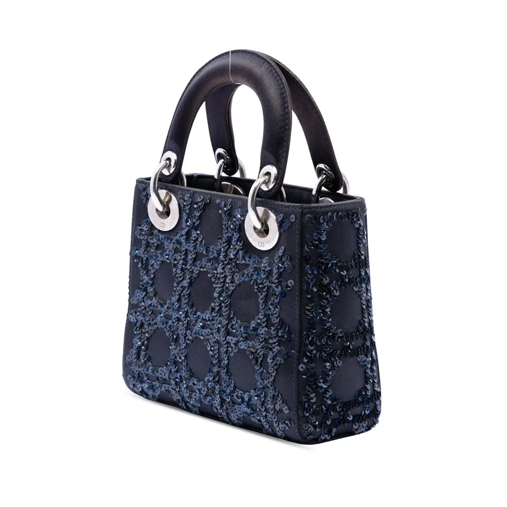 Dior Limited Edition Shanghai Mini Satin Sequin Embellished Lady Dior Blue Very good - Back View