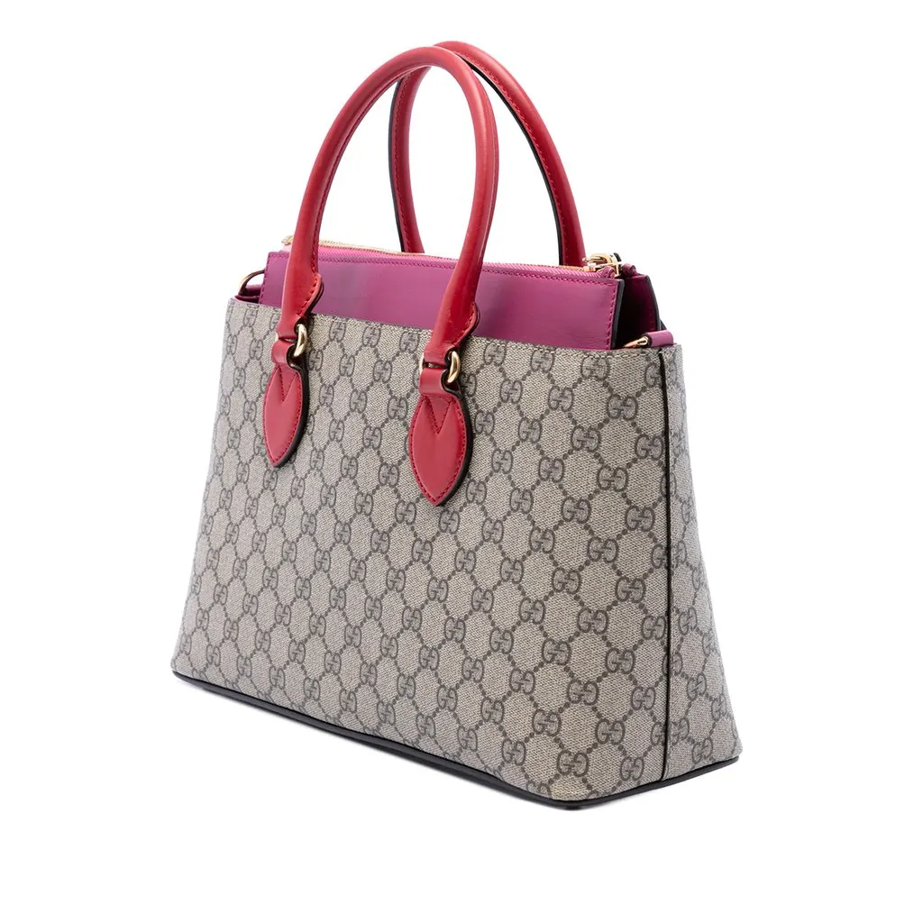 Gucci GG Supreme Linea A Satchel Beige Canvas Very good - Back View