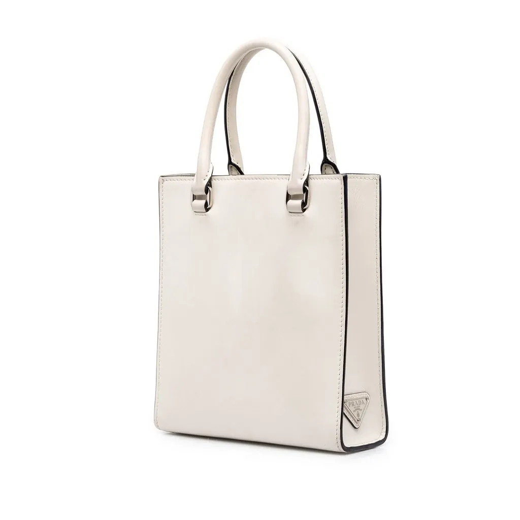 Prada Mini Soft Calf Logo Drill Satchel White Leather Good - Back View