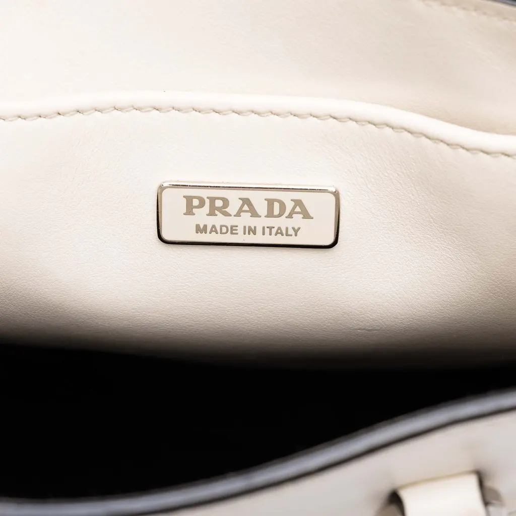 Prada Mini Soft Calf Logo Drill Satchel White Leather Good - Box View