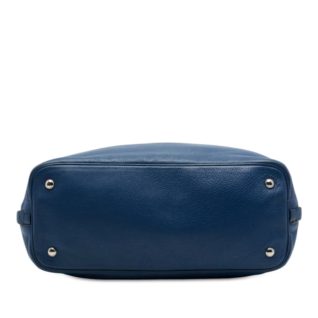 Prada Vitello Daino Side Zip Open Convertible Tote Blue Leather Very good - Inside View