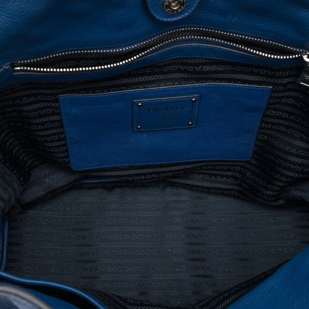 Prada Vitello Daino Side Zip Open Convertible Tote Blue Leather Very good - Model View
