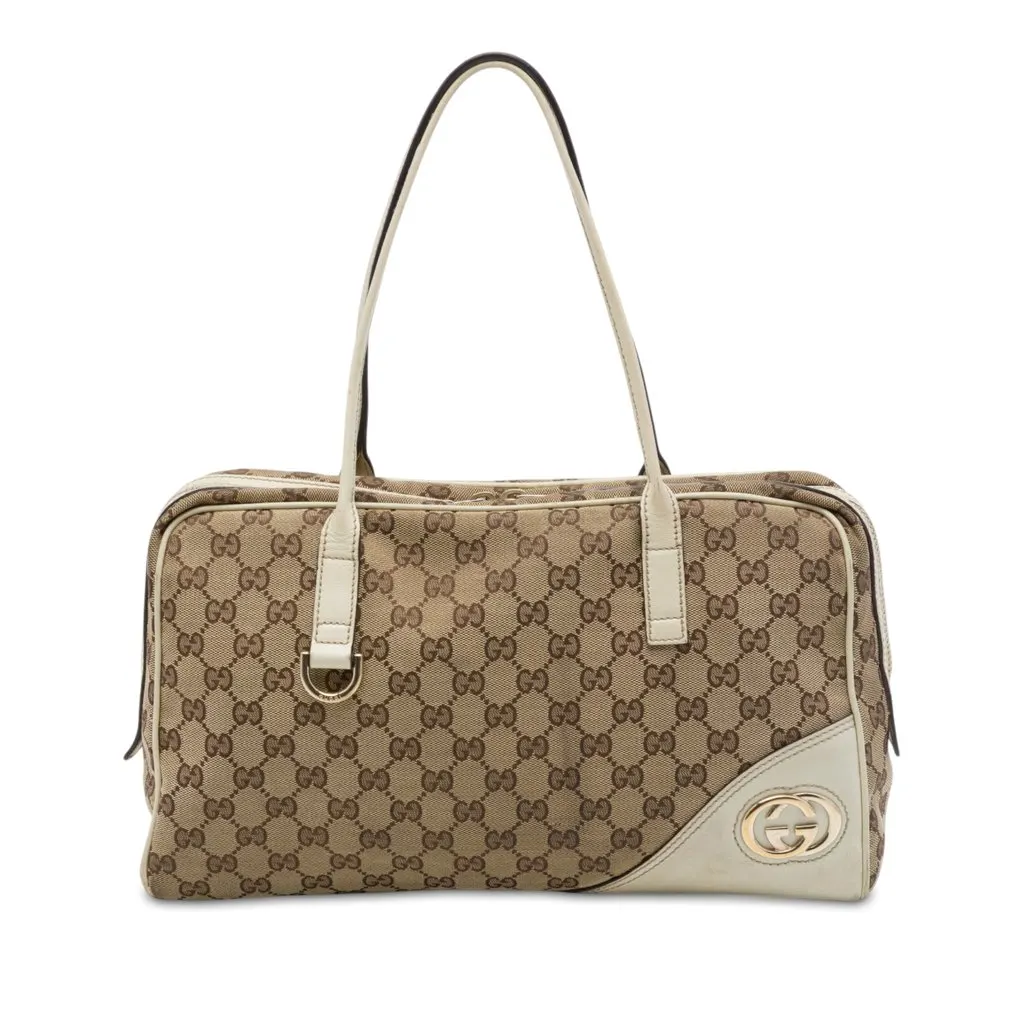 Gucci GG Canvas New Britt Shoulder Bag Beige Canvas Good - Front View