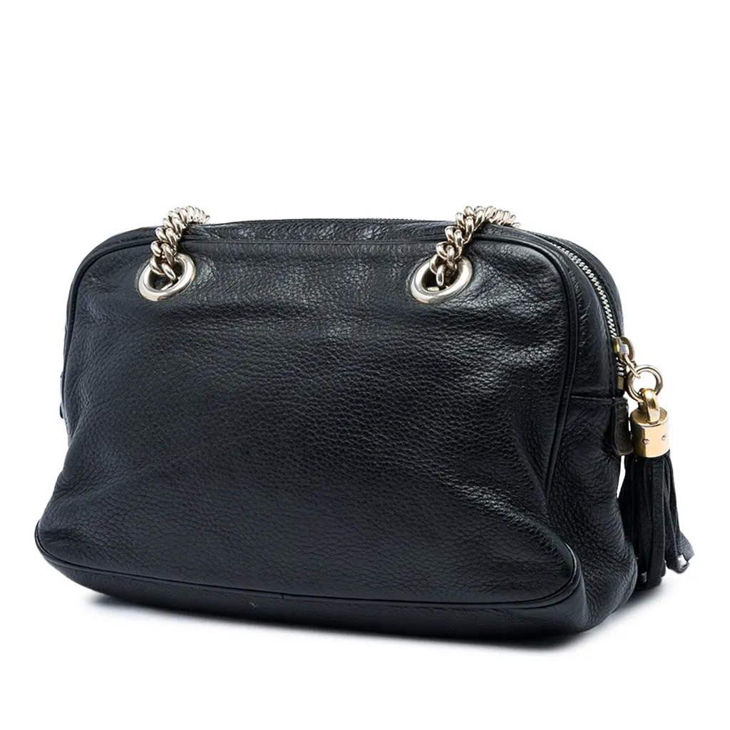 Gucci Pebbled Calfskin Soho Chain Zip Shoulder Bag Black Leather Very good - Back View
