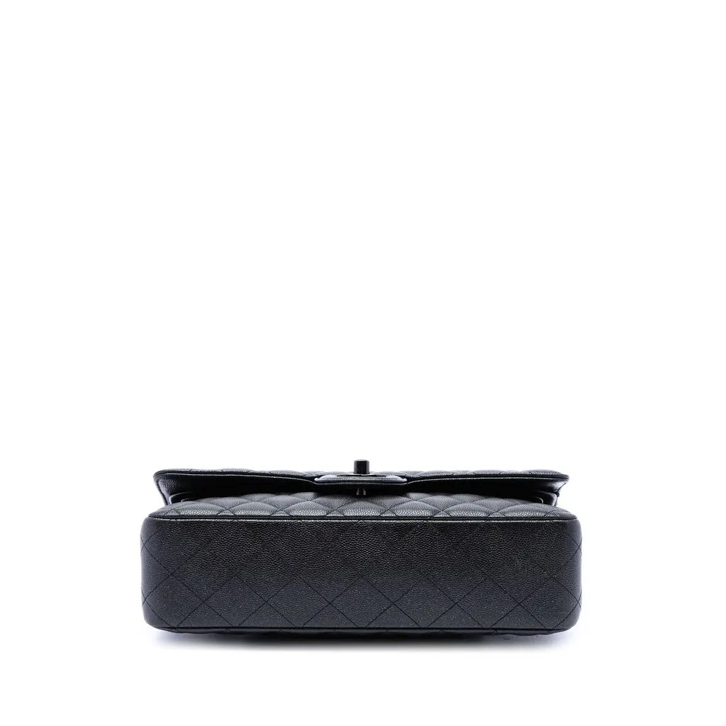 Chanel Medium Classic Caviar Glitter Double Flap Black Leather Very good - Inside View