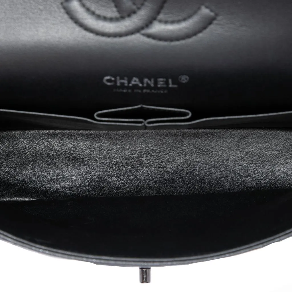 Chanel Medium Classic Caviar Glitter Double Flap Black Leather Very good - Model View
