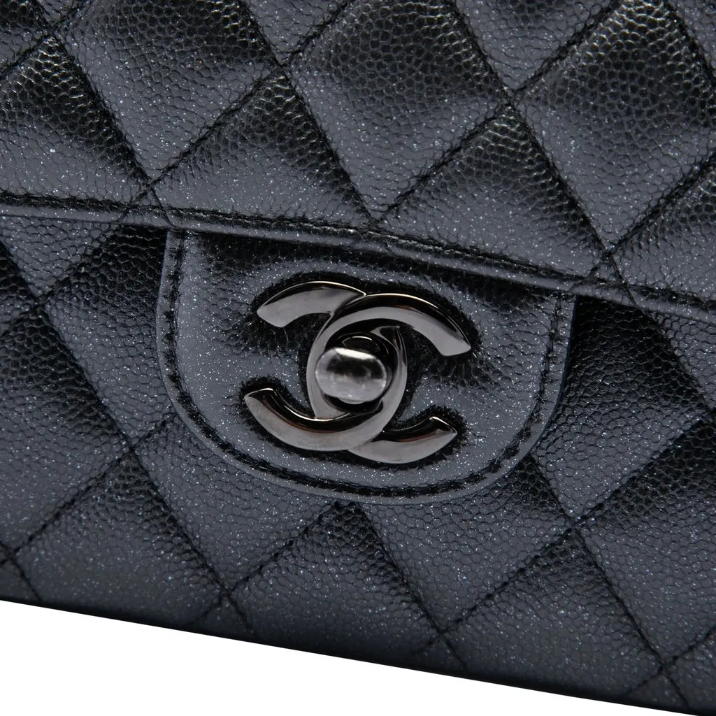 Chanel Medium Classic Caviar Glitter Double Flap Black Leather Very good - Box View