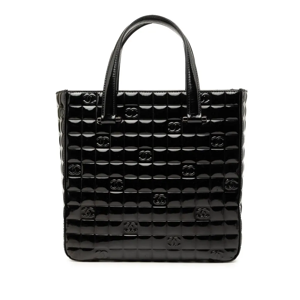 Chanel CC Chocolate Bar Patent Tote Black Leather Very good - Front View