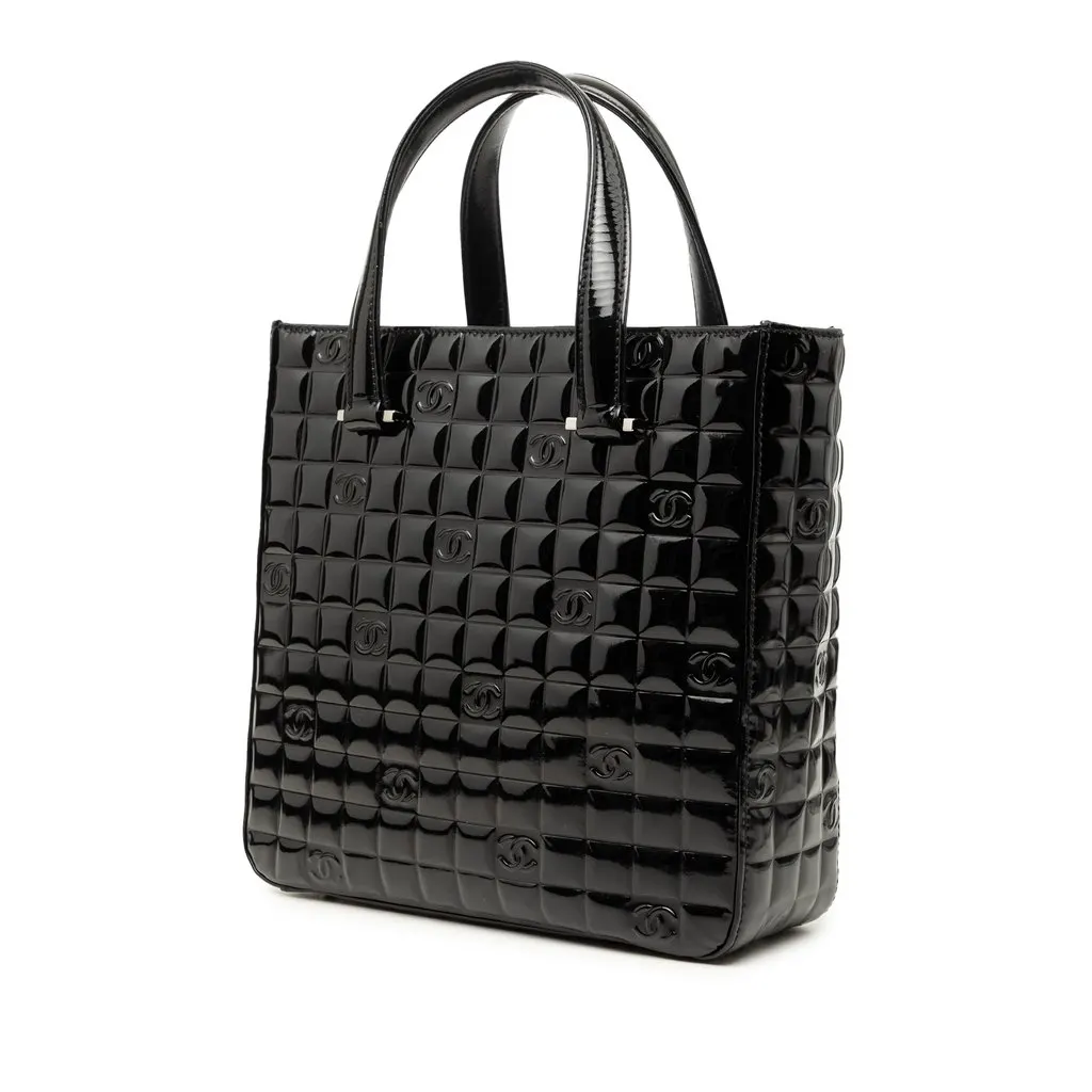 Chanel CC Chocolate Bar Patent Tote Black Leather Very good - Back View