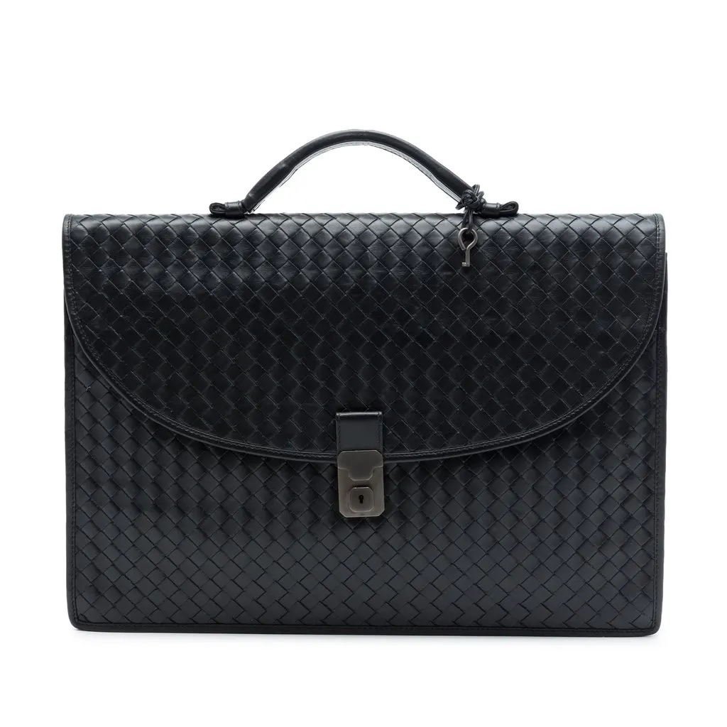 Bottega Veneta Nappa Intrecciato Business Bag Black Leather Very good - Front View