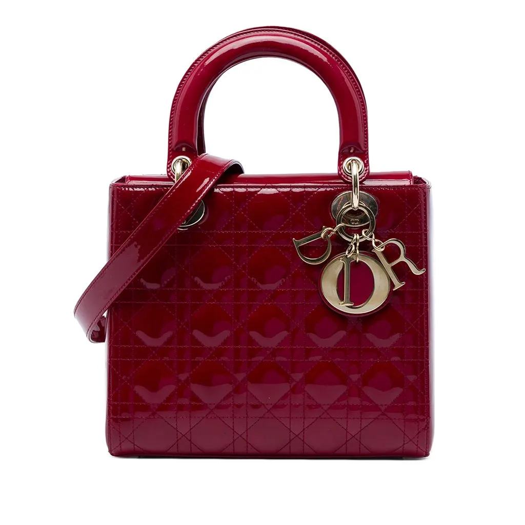 Dior Medium Patent Cannage Lady Dior Red Leather Very good - Front View