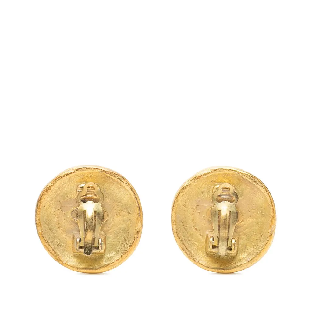 Chanel CC Gold Plated Round Clip On Earrings Gold Metal Very good - Back View