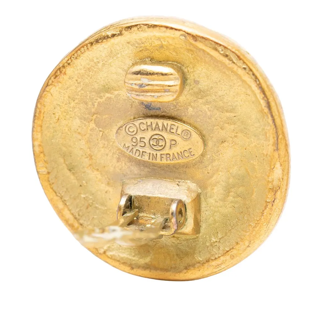Chanel CC Gold Plated Round Clip On Earrings Gold Metal Very good - Inside View