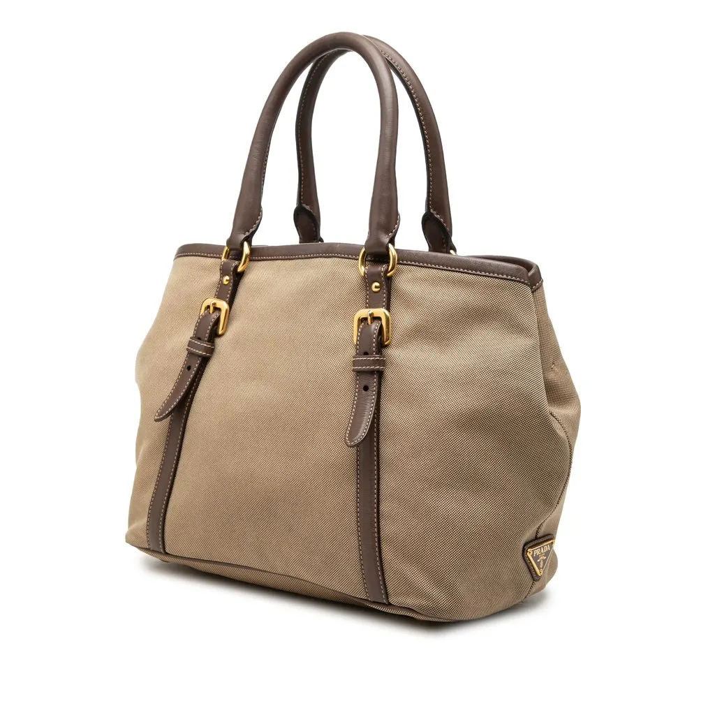 Prada Canvas Canapa Logo Bow Satchel Beige Canvas Very good - Back View