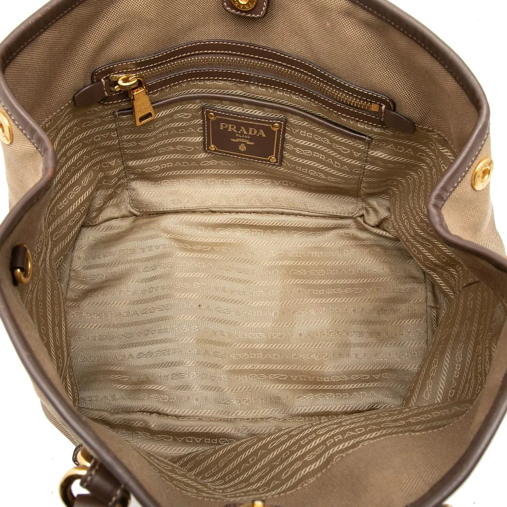 Prada Canvas Canapa Logo Bow Satchel Beige Canvas Very good - Model View