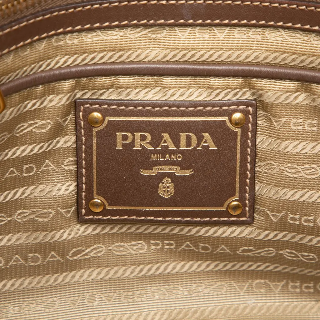 Prada Canvas Canapa Logo Bow Satchel Beige Canvas Very good - Box View