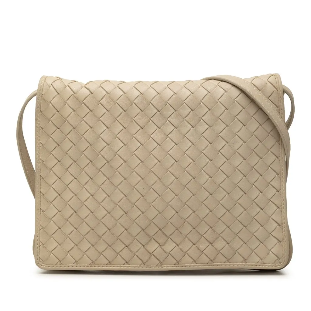 Bottega Veneta Nappa Intrecciato Flap Crossbody Brown Leather Good - Front View