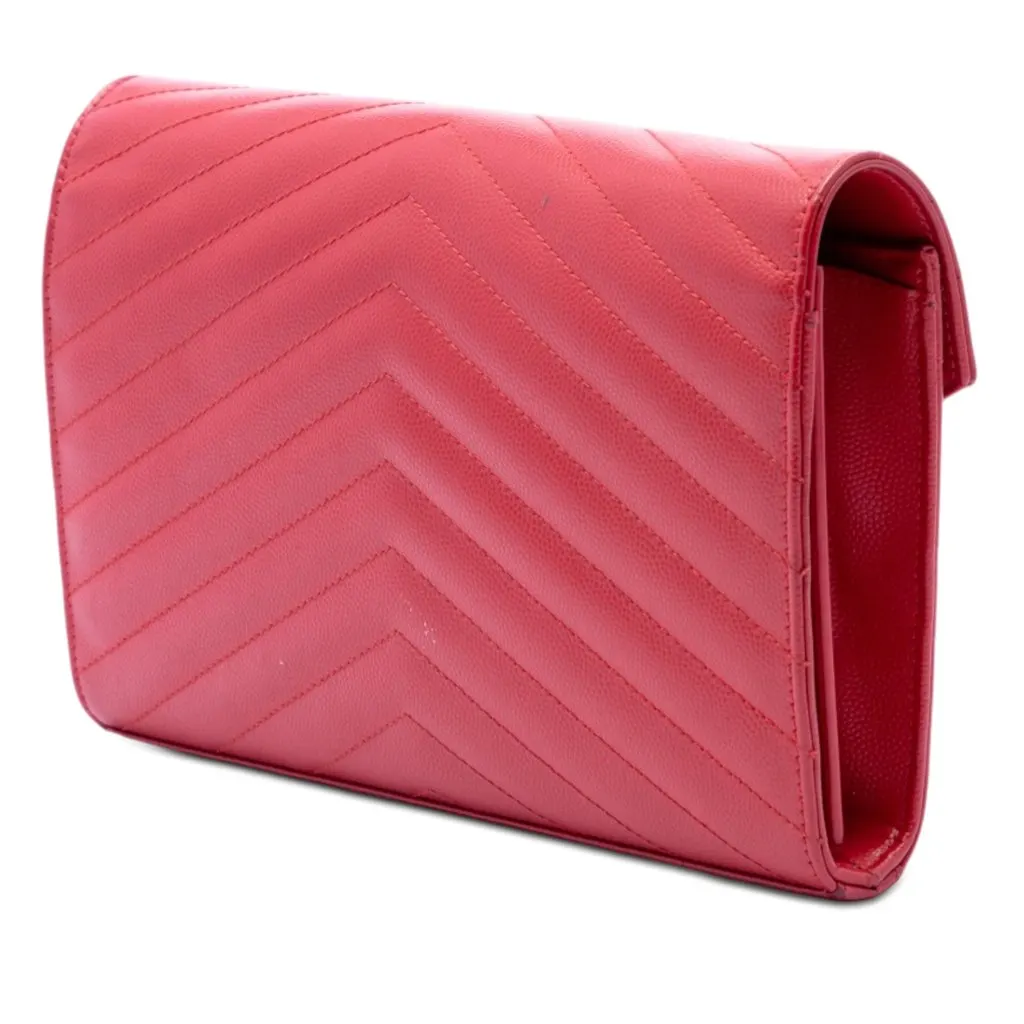 Saint Laurent Grain De Poudre Cassandre Envelope Chain Wallet Red Leather Very good - Back View