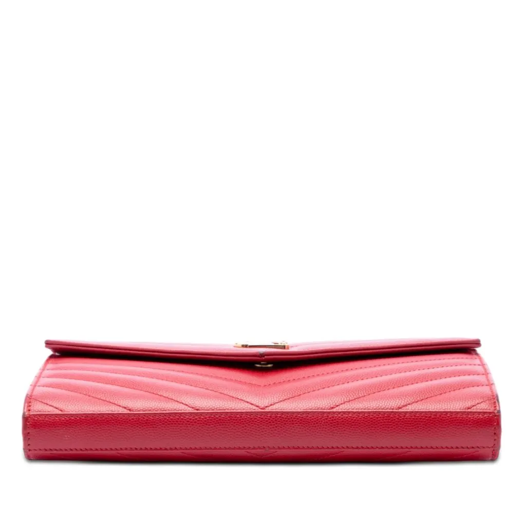 Saint Laurent Grain De Poudre Cassandre Envelope Chain Wallet Red Leather Very good - Inside View