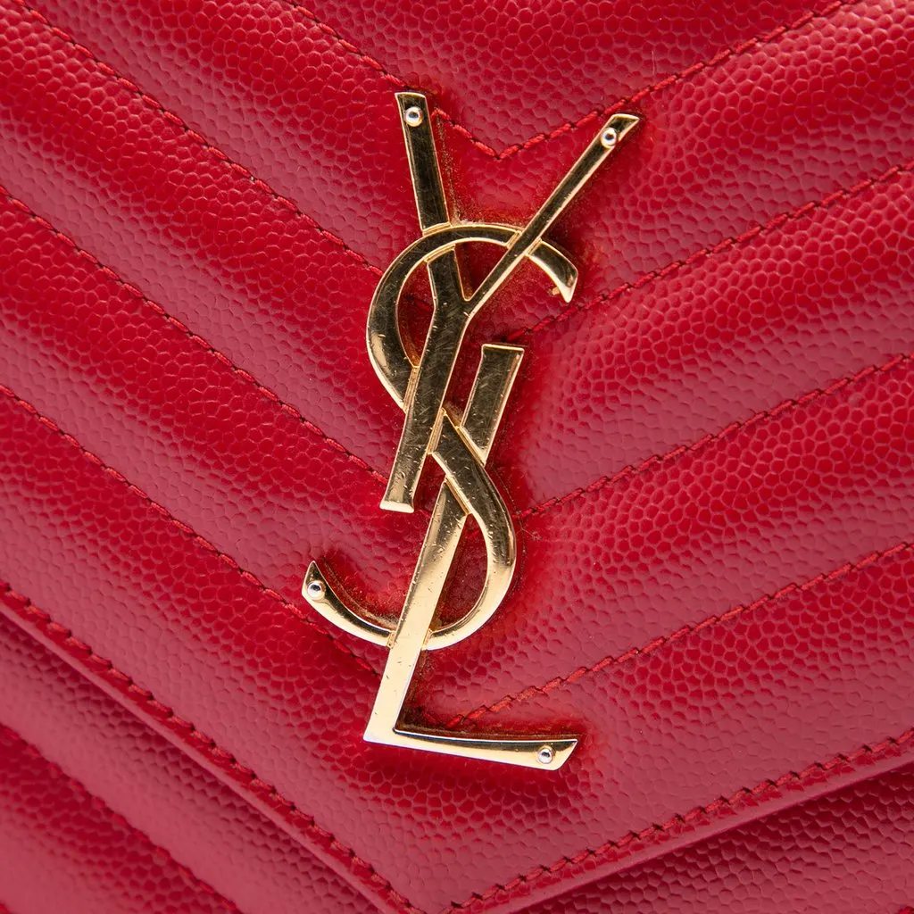 Saint Laurent Grain De Poudre Cassandre Envelope Chain Wallet Red Leather Very good - Box View