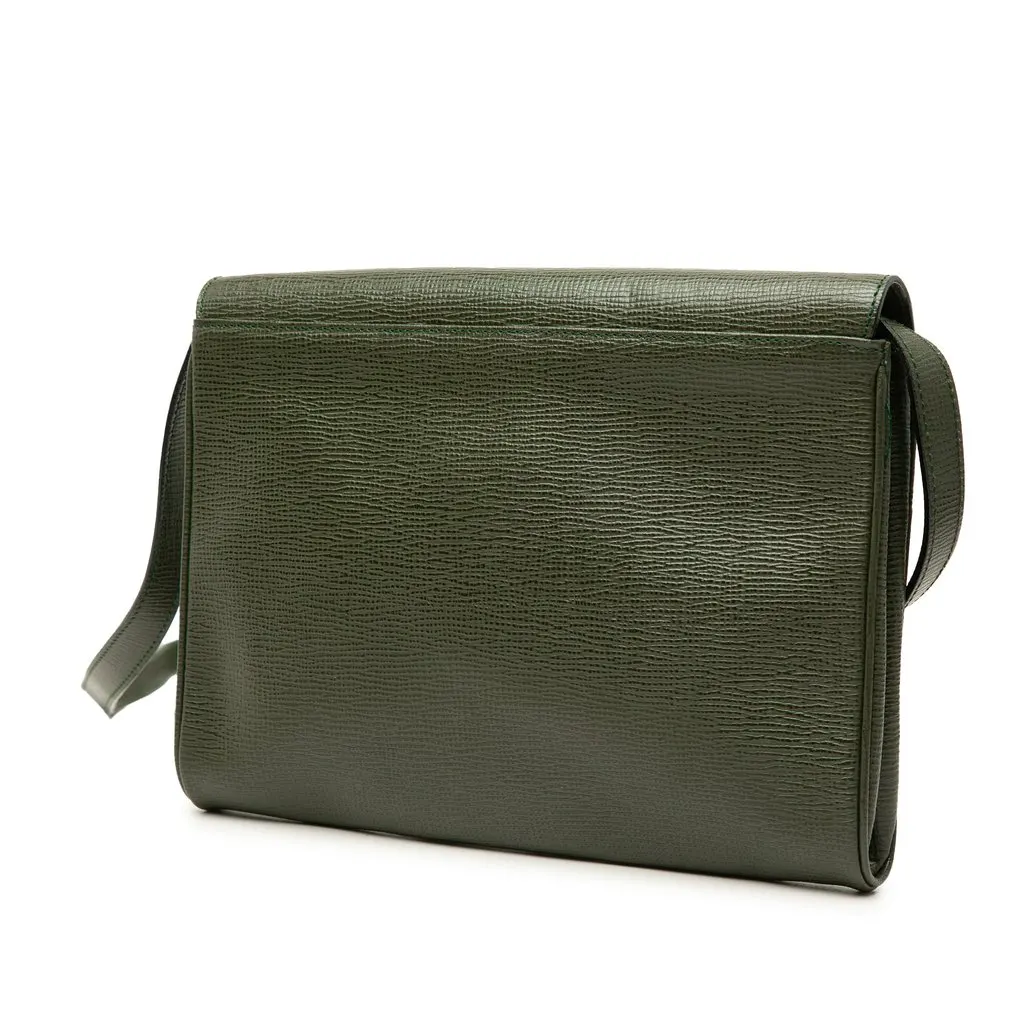 Celine Calfskin Circle Logo Envelope Flap Crossbody Green Leather Very good - Back View