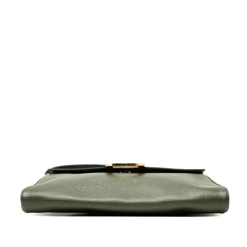 Celine Calfskin Circle Logo Envelope Flap Crossbody Green Leather Very good - Inside View