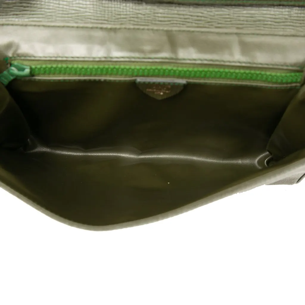 Celine Calfskin Circle Logo Envelope Flap Crossbody Green Leather Very good - Model View
