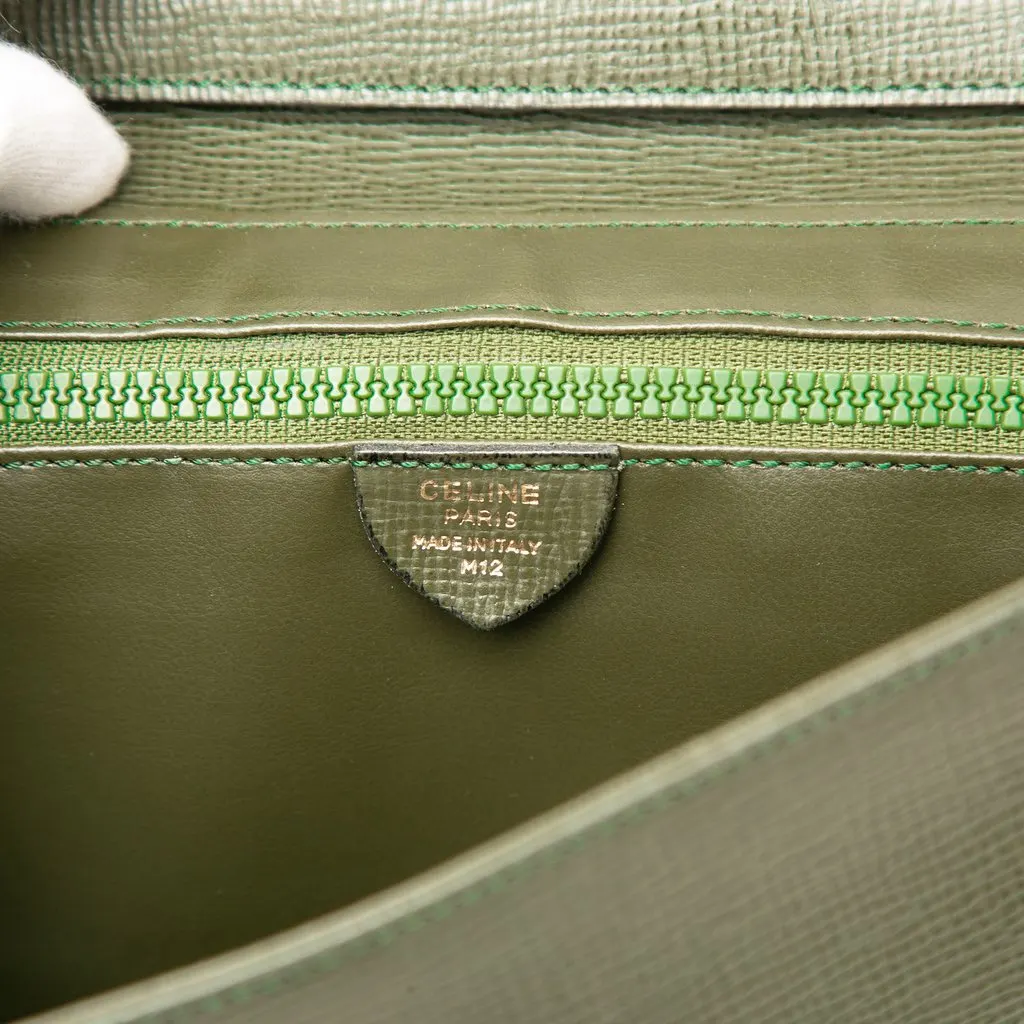 Celine Calfskin Circle Logo Envelope Flap Crossbody Green Leather Very good - Box View