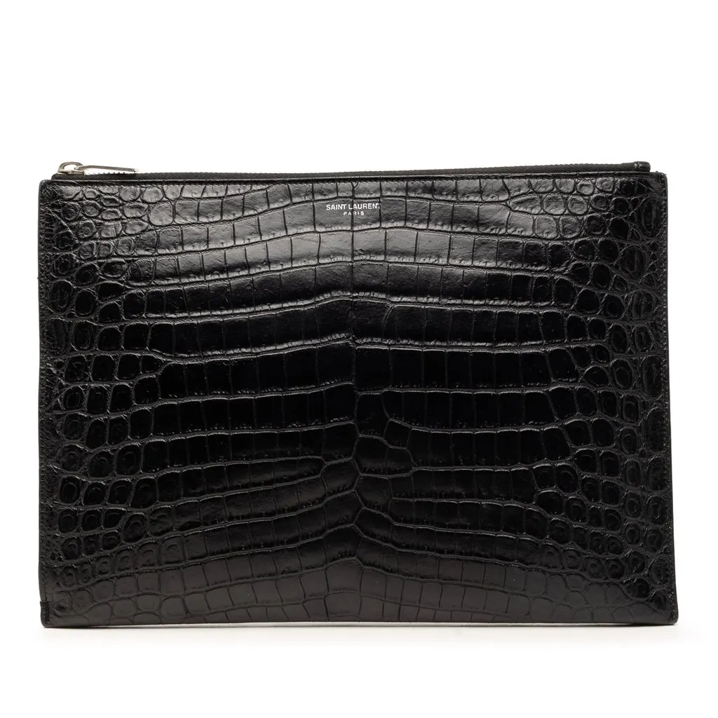 Saint Laurent Crocodile Embossed Leather Zipped Tablet Holder Black Leather Very good - Front View
