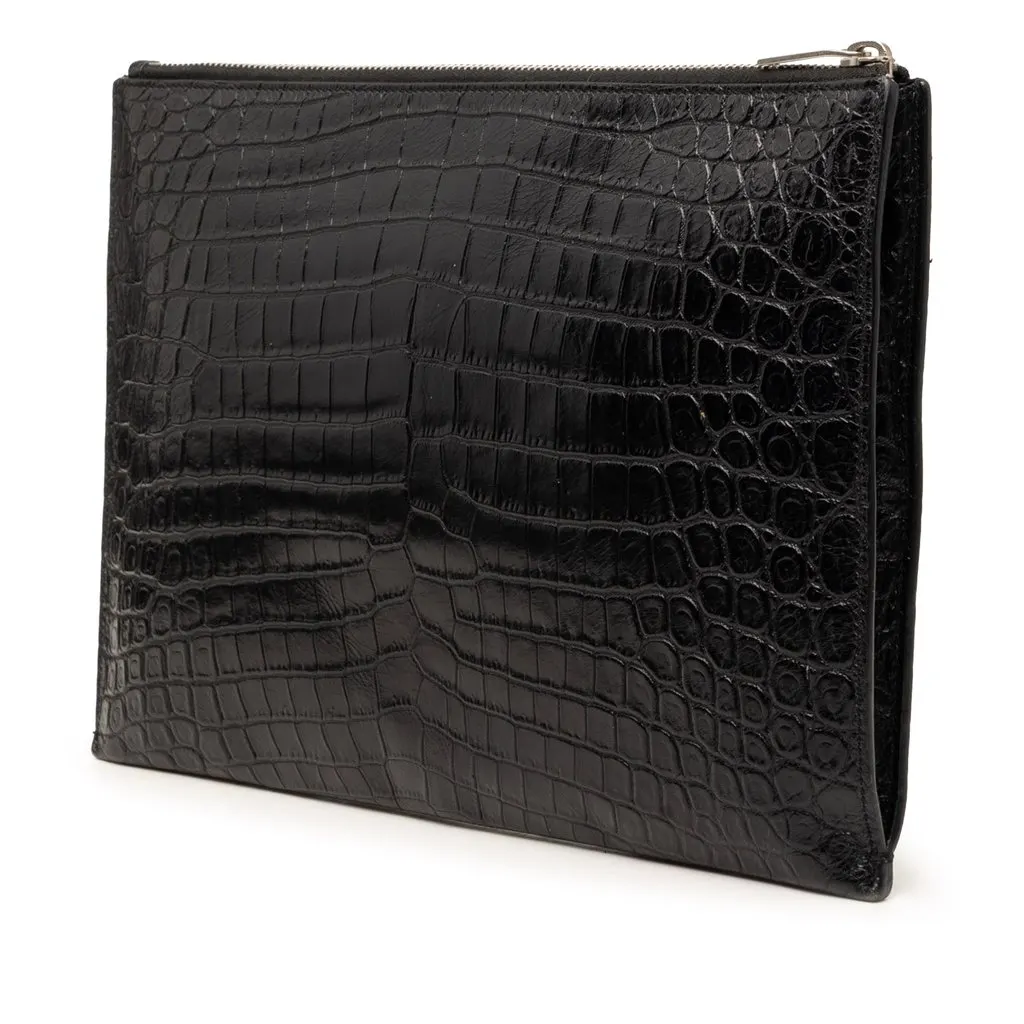 Saint Laurent Crocodile Embossed Leather Zipped Tablet Holder Black Leather Very good - Back View