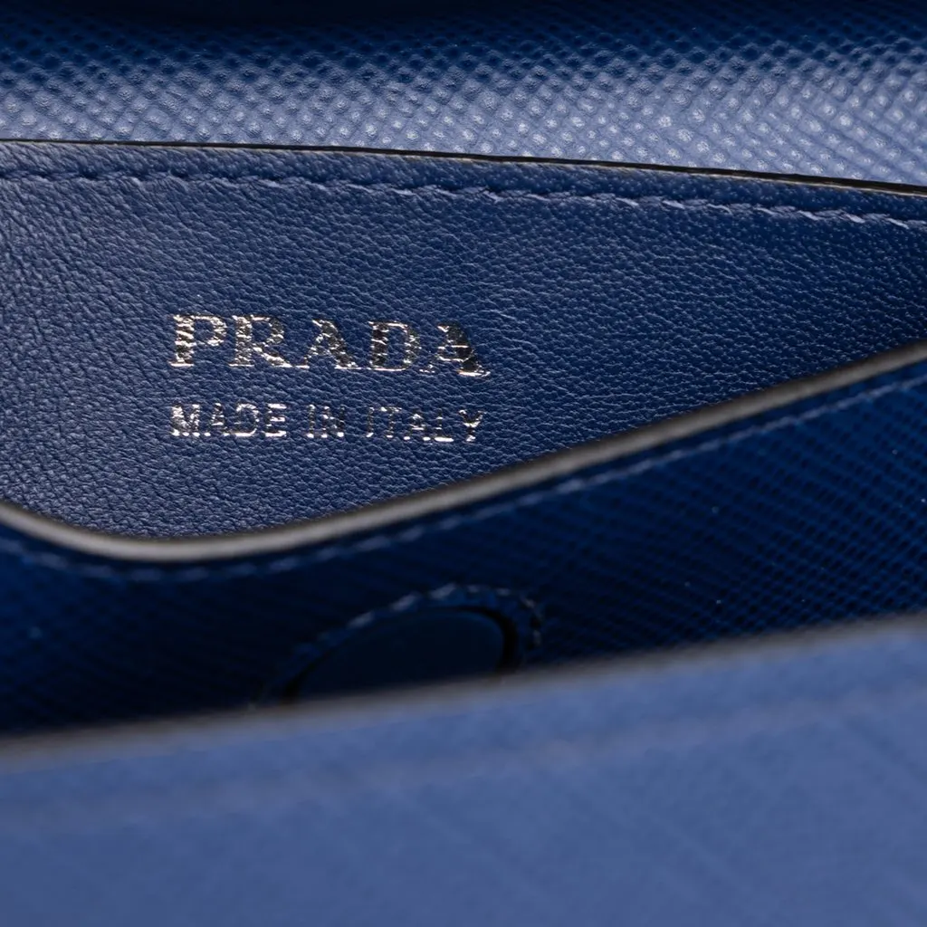Prada Medium Saffiano Cuir Double Turnlock Satchel Blue Leather Very good - Box View