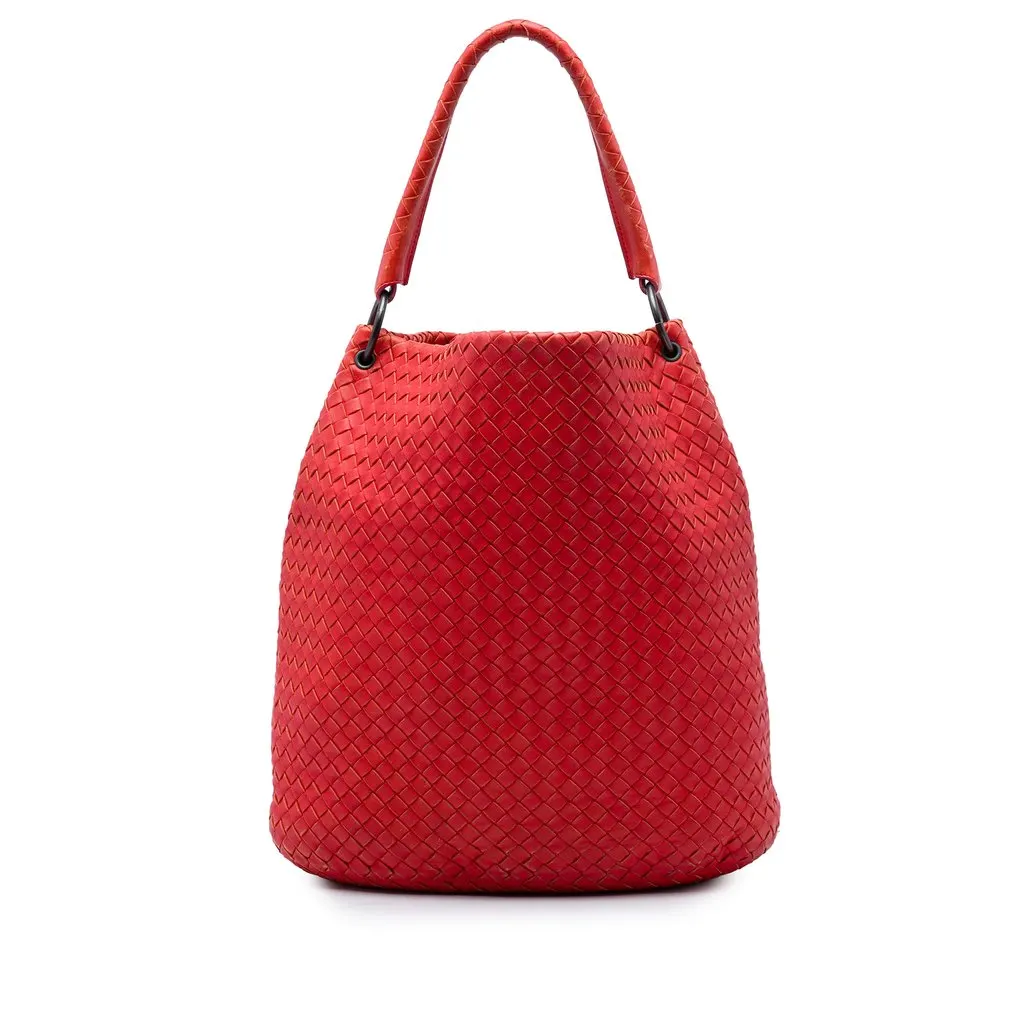 Bottega Veneta Nappa Intrecciato Bucket Bag Red Leather Very good - Front View