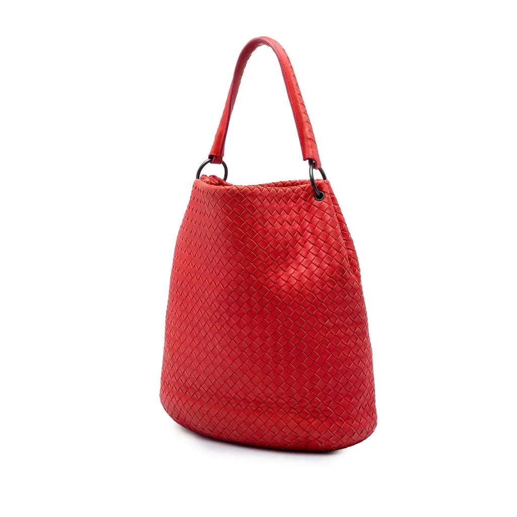 Bottega Veneta Nappa Intrecciato Bucket Bag Red Leather Very good - Back View