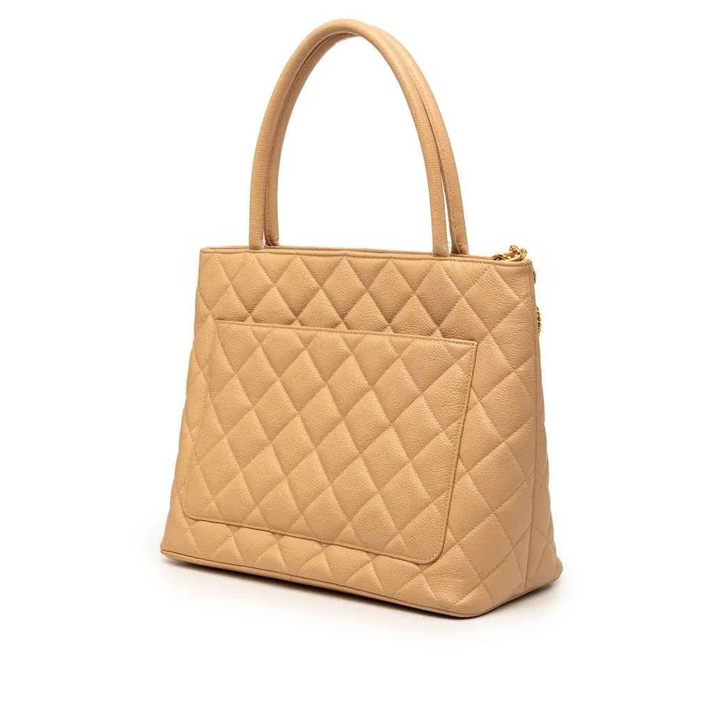 Chanel Caviar Medallion Tote Beige Leather Very good - Back View