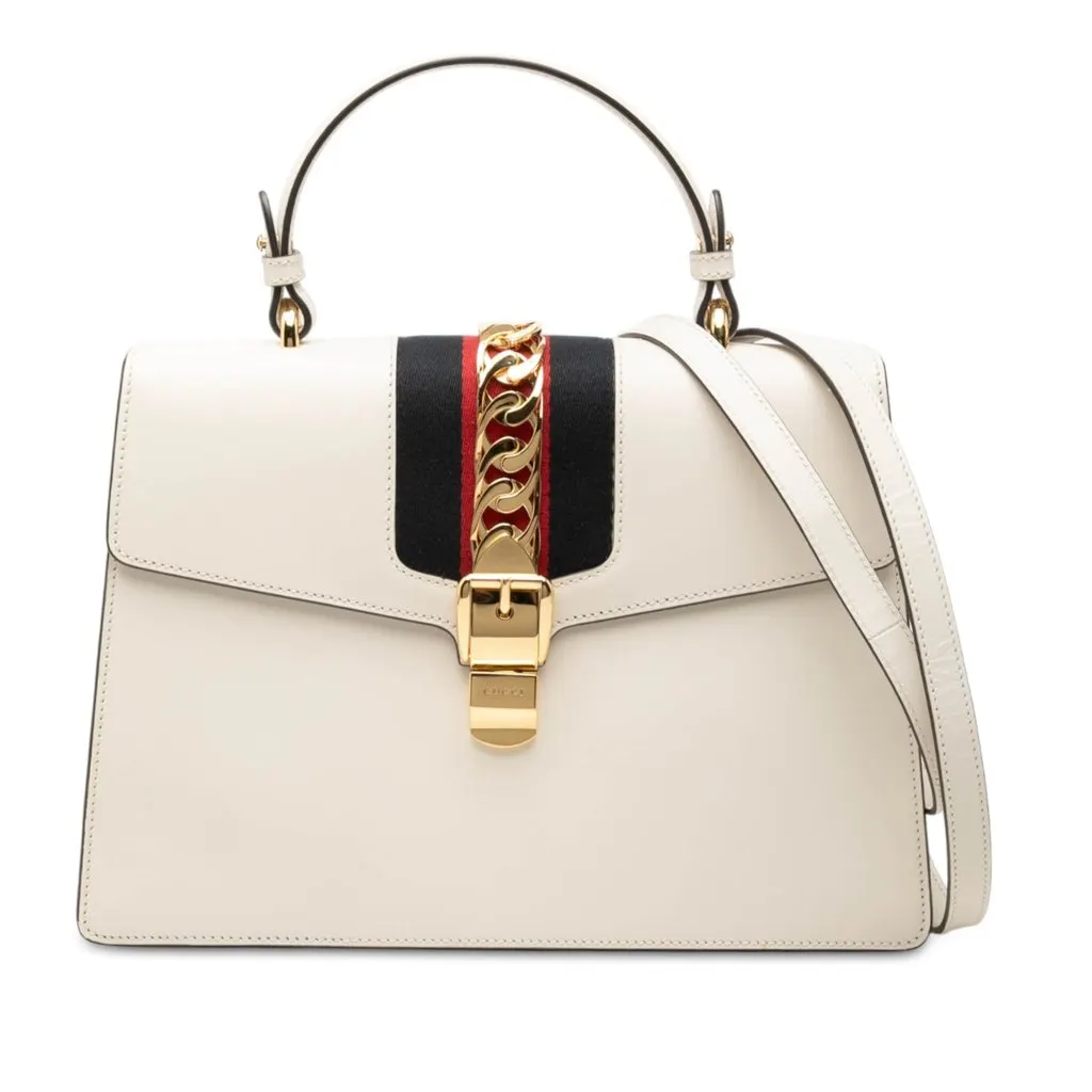 Gucci Medium Calfskin Web Sylvie Top Handle Bag