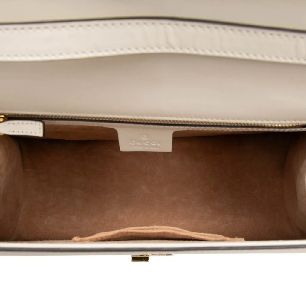 Gucci Medium Calfskin Web Sylvie Top Handle Bag White Leather Very good - Model View