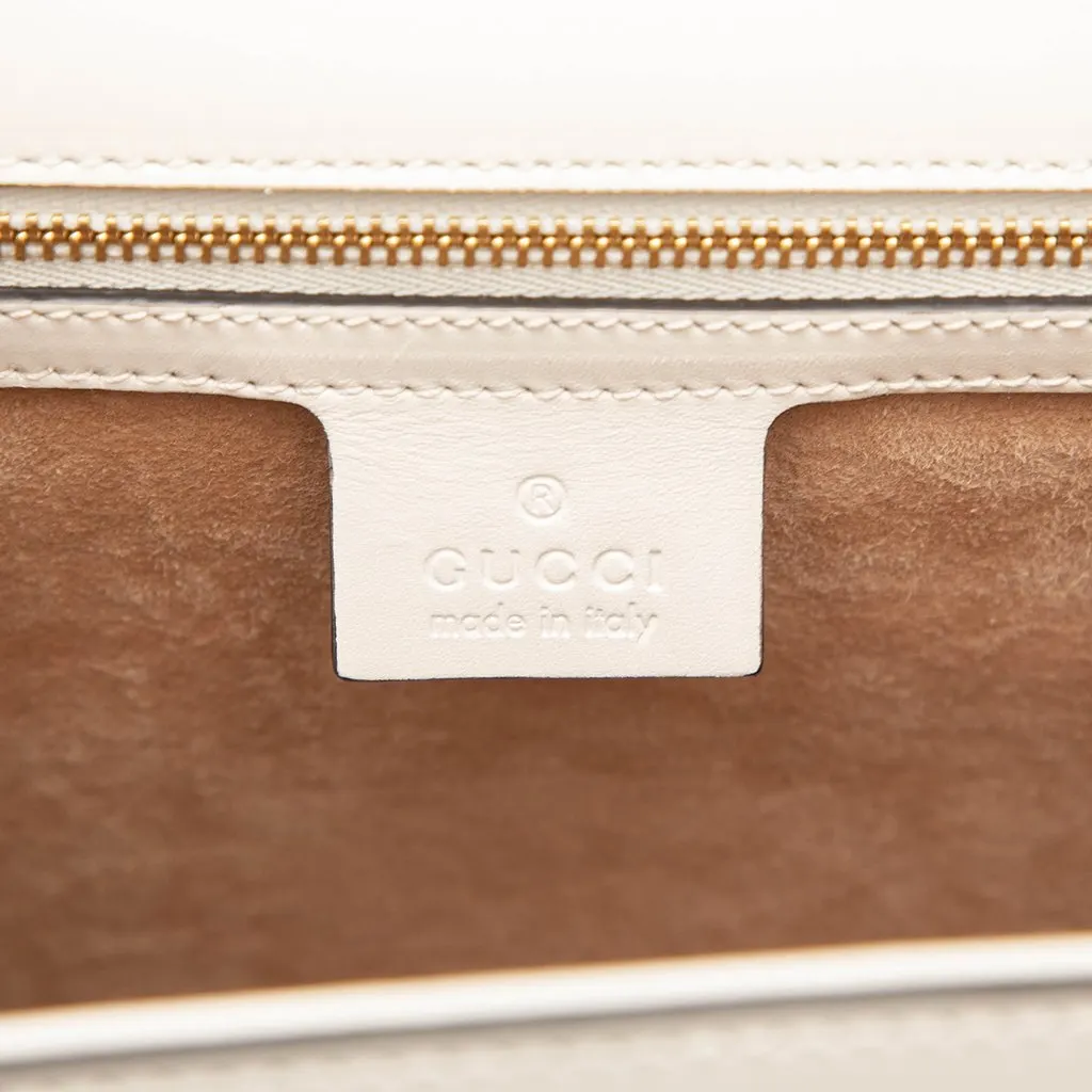 Gucci Medium Calfskin Web Sylvie Top Handle Bag White Leather Very good - Box View