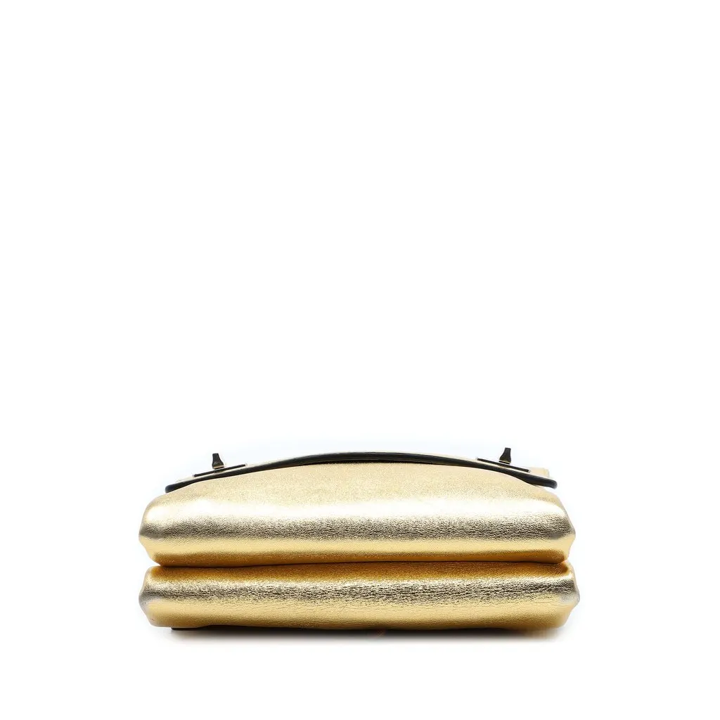 Prada Metallic Leather Double Flap Turn Lock Satchel Gold Leather Very good - Inside View