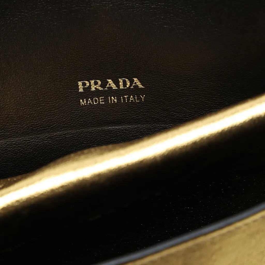 Prada Metallic Leather Double Flap Turn Lock Satchel Gold Leather Very good - Box View