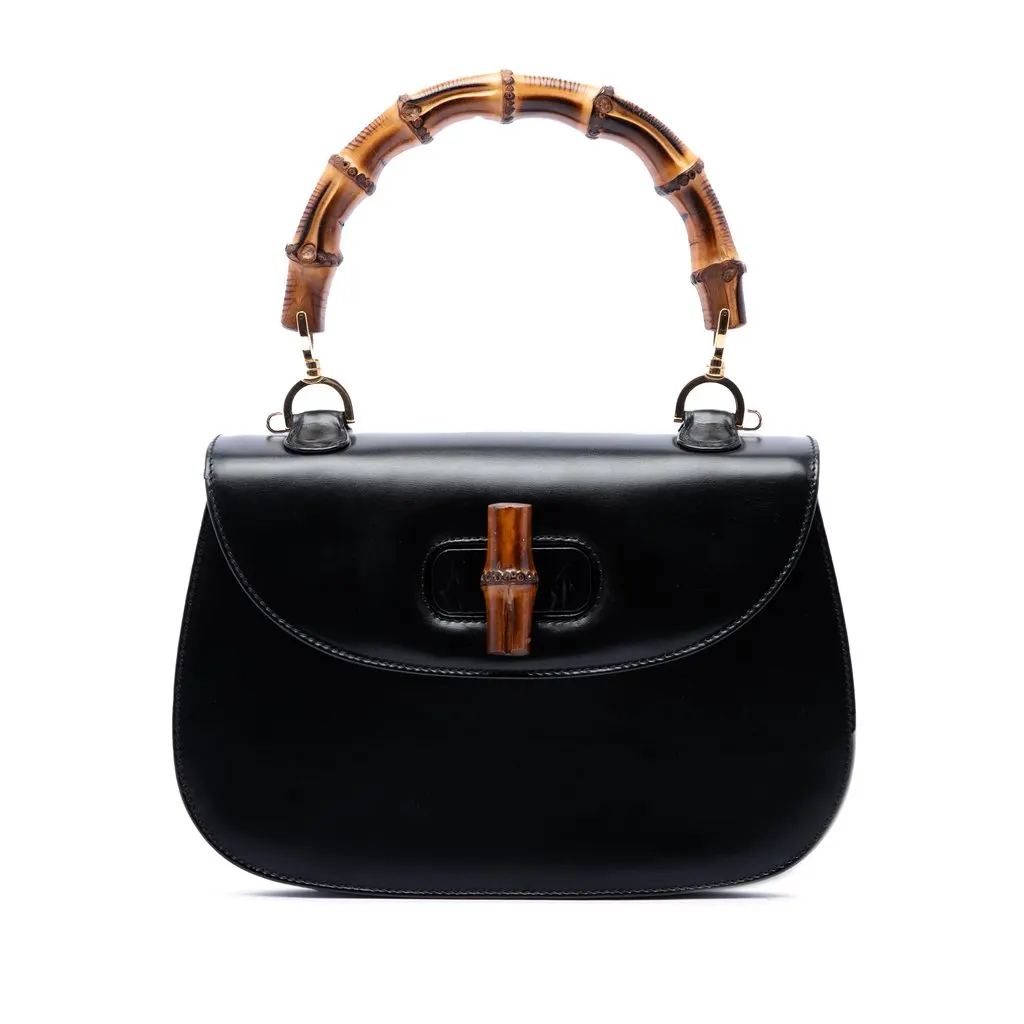 Gucci Small Calfskin Bamboo Top Handle Bag Black Leather Very good - Front View
