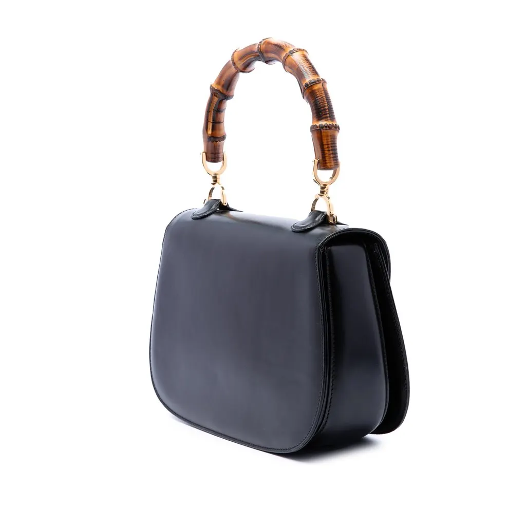Gucci Small Calfskin Bamboo Top Handle Bag Black Leather Very good - Back View