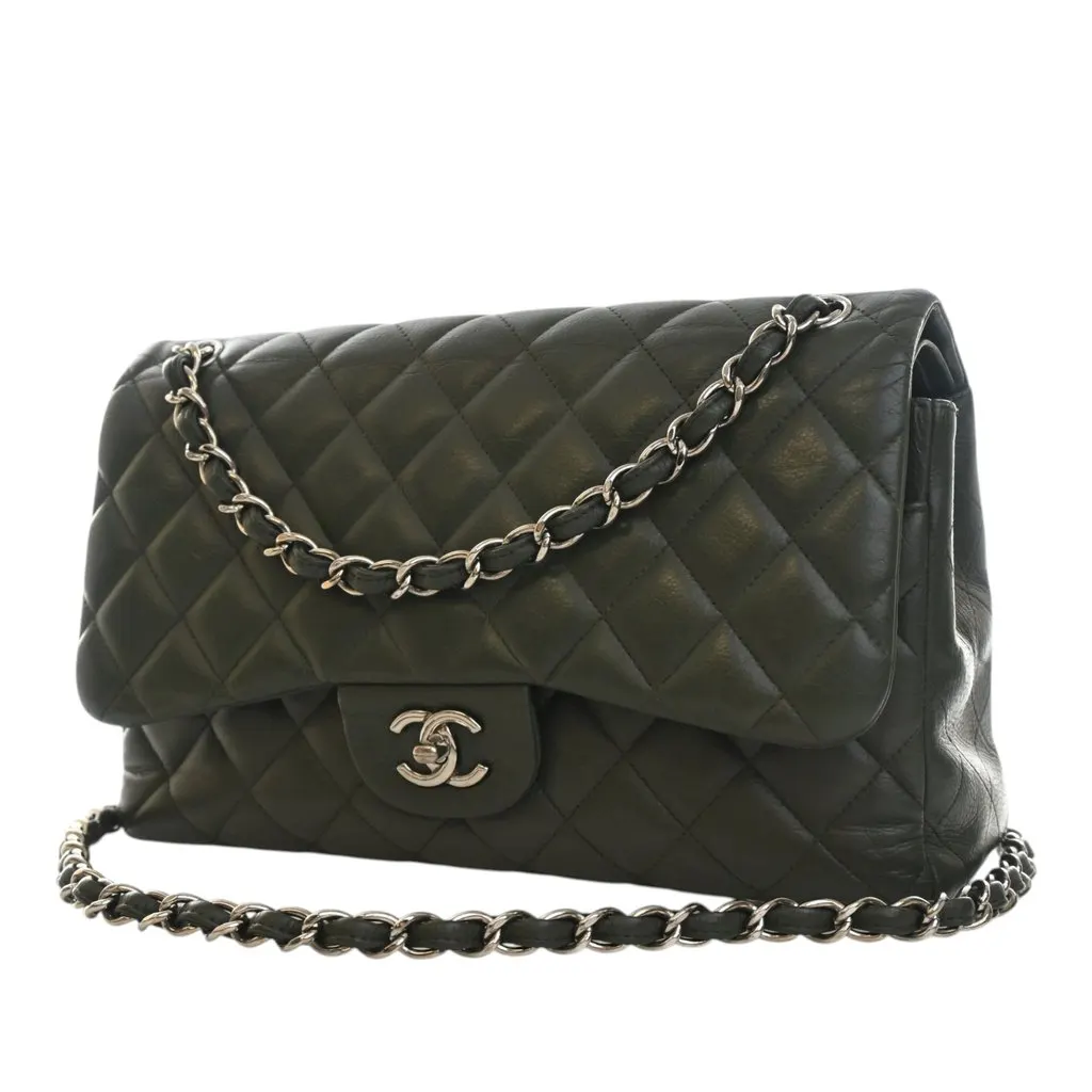 Chanel Jumbo Classic Caviar Double Flap Green Leather Very good - Inside View