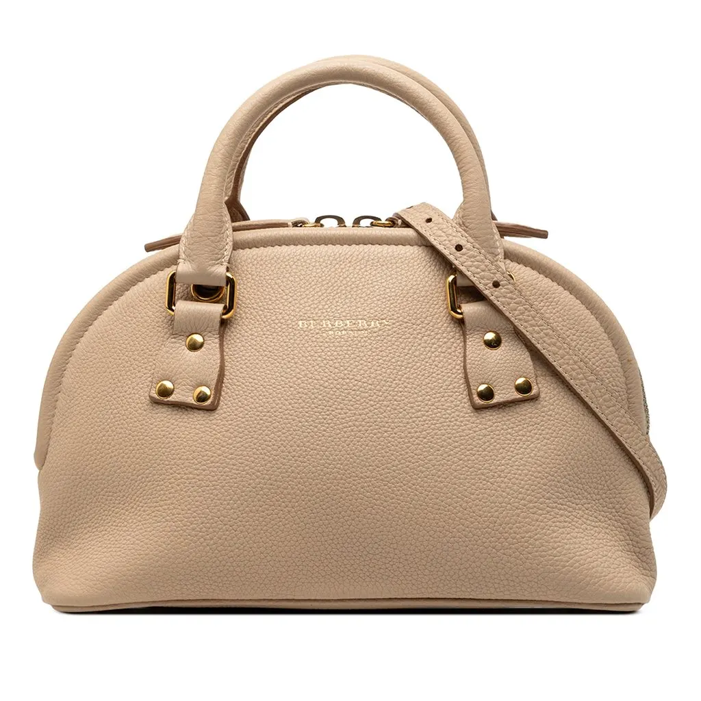 Burberry Small Grained Calfskin Bloomsbury Top Handle Bag Beige Leather Very good - Front View