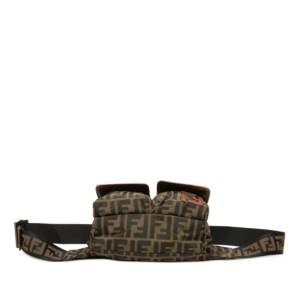 Fendi Zucca Canvas Double Pocket Belt Bag Brown Canvas Good - Inside View