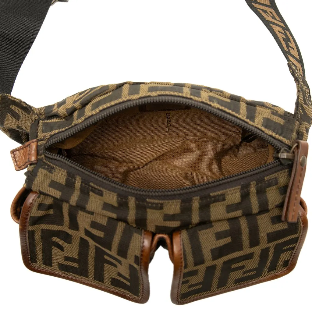 Fendi Zucca Canvas Double Pocket Belt Bag Brown Canvas Good - Model View