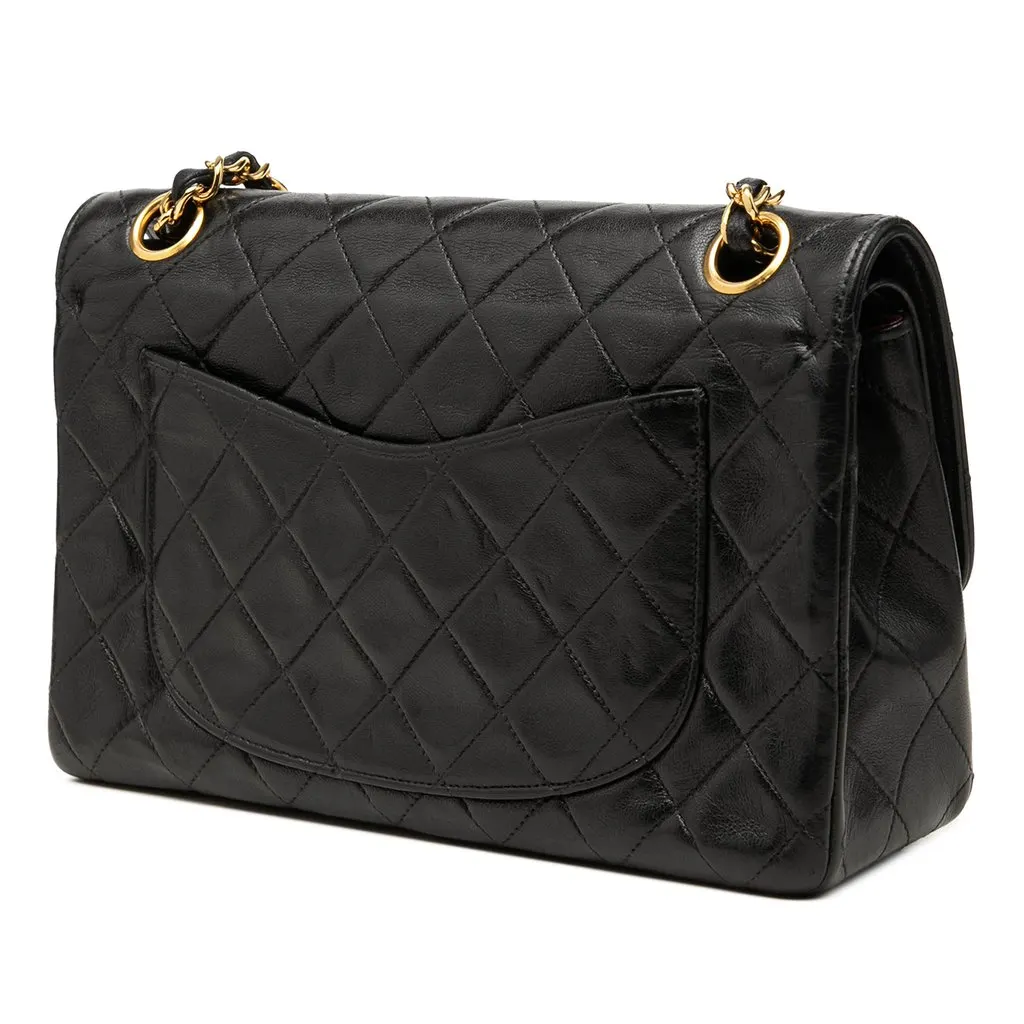 Chanel Small CC Quilted Lambskin Double Flap Black Leather Good - Back View
