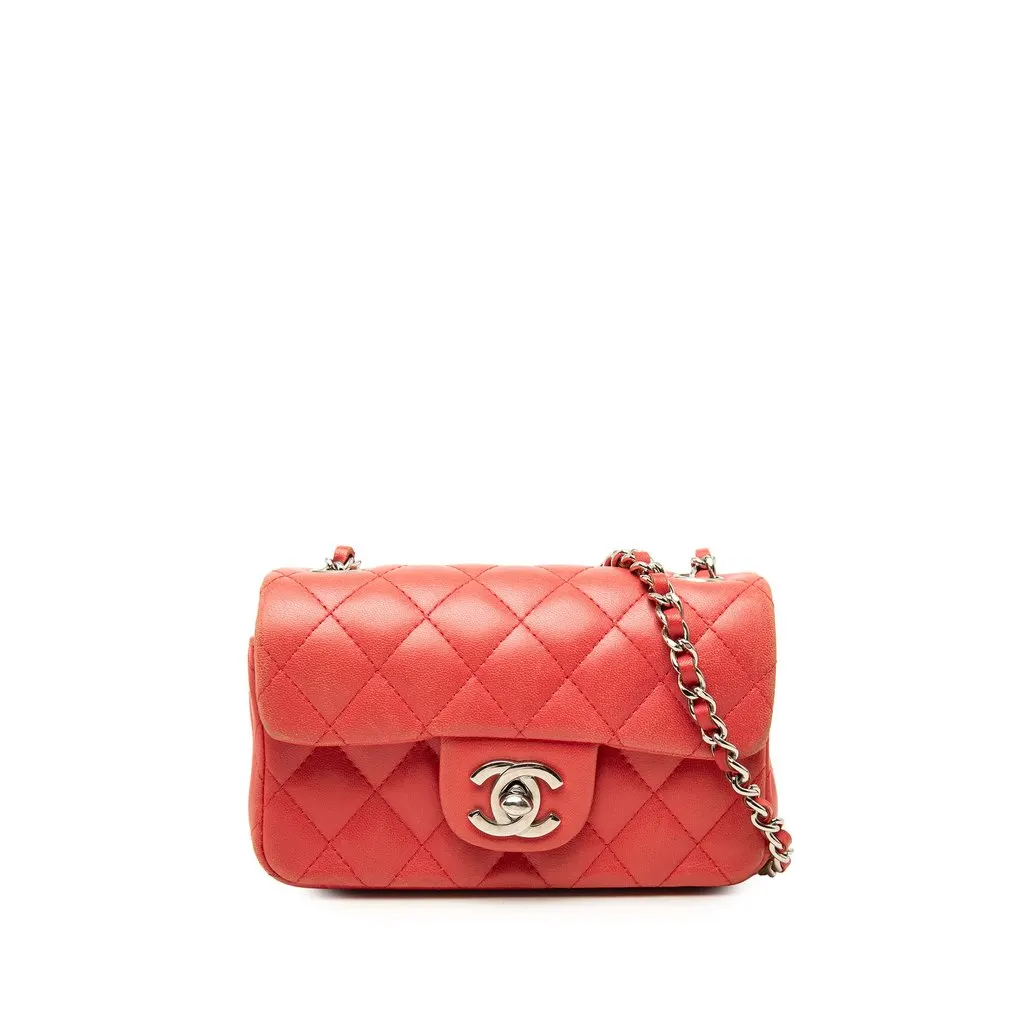 Chanel Extra Mini Rectangular Classic Lambskin Single Flap Red Leather Good - Front View